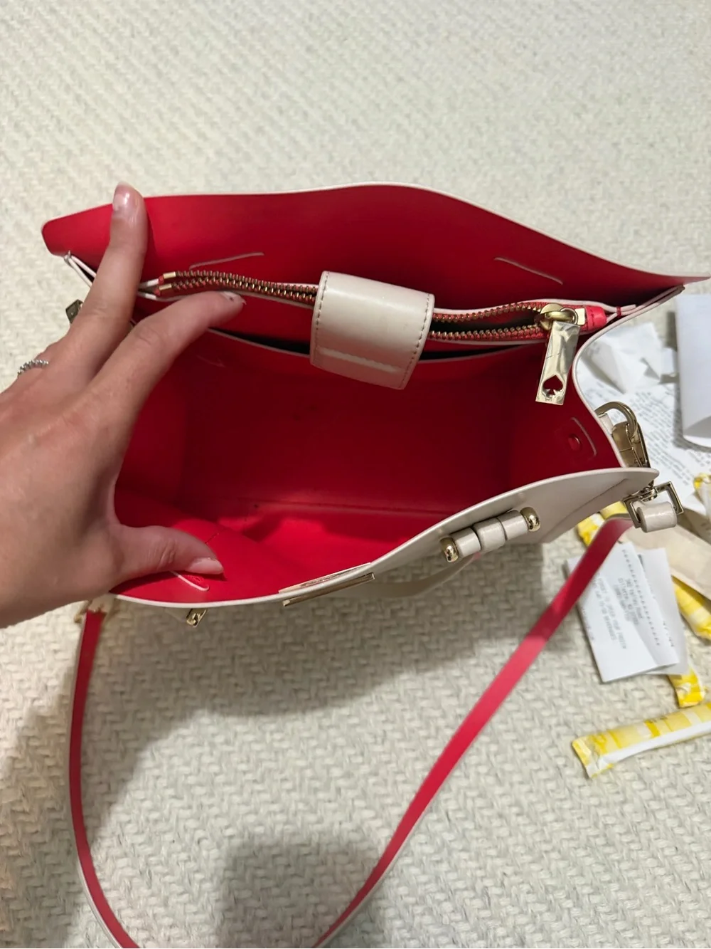 kate spade Cream and Hot Pink Leather Shoulder Tote